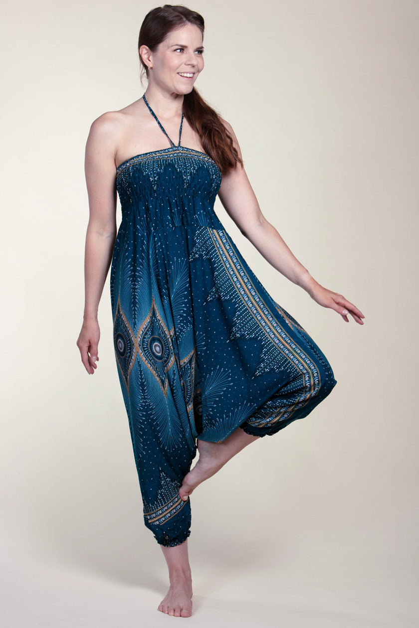 Diamond Peacock Turquoise Artisan Jumpsuit Haaremihousut