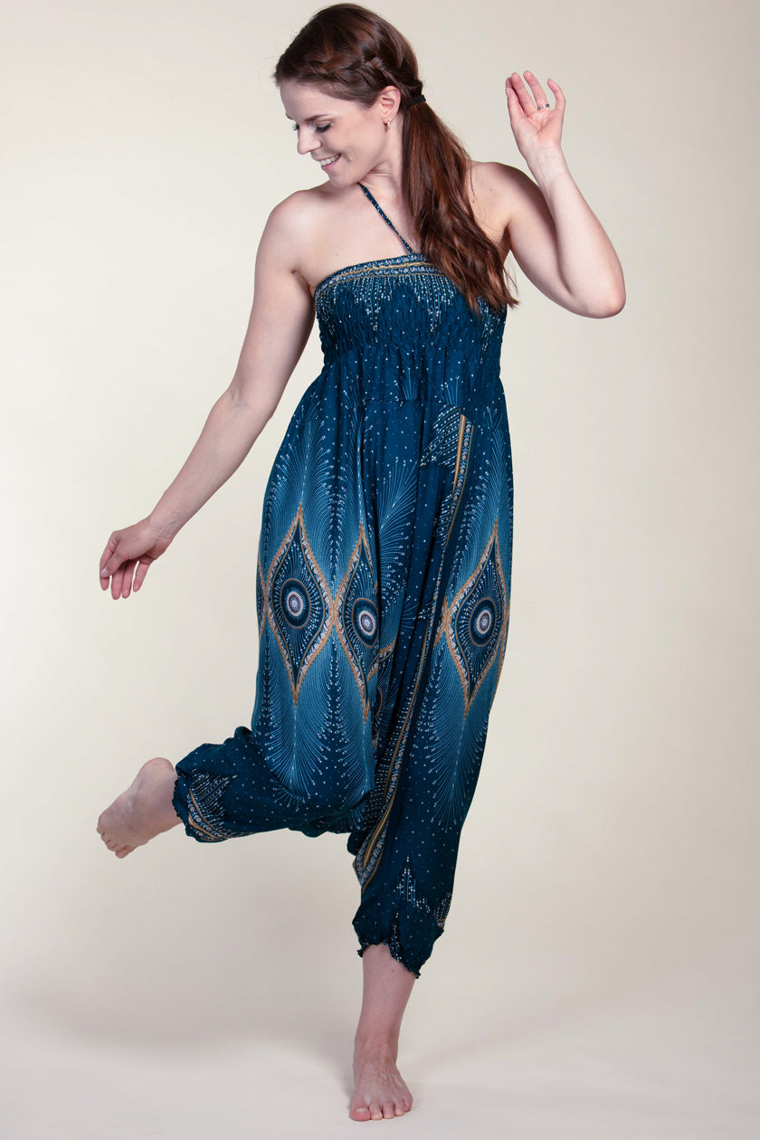 Diamond Peacock Turquoise Artisan Jumpsuit Haaremihousut