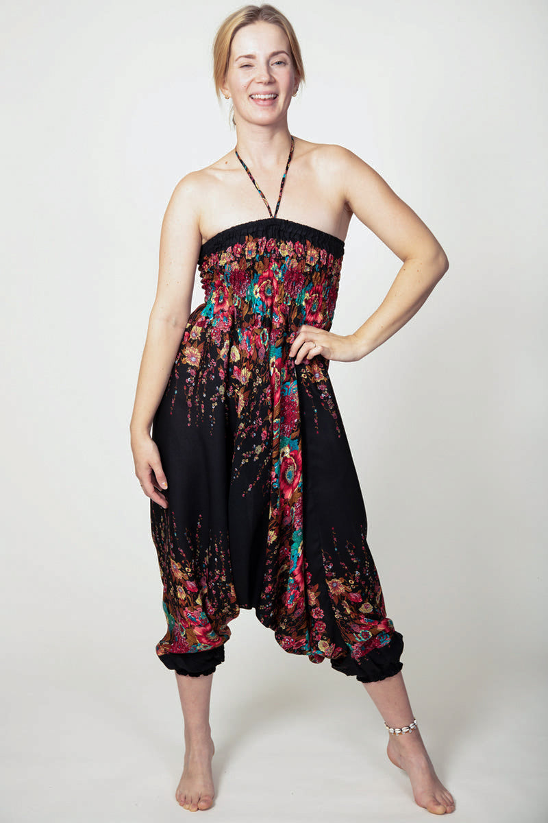 Floral Black Artisan Jumpsuit Haaremihousut