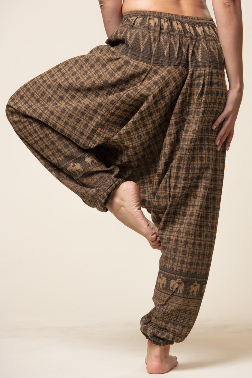 Elephant Brown Hill Tribe Artisan Low Cut Harem Pants