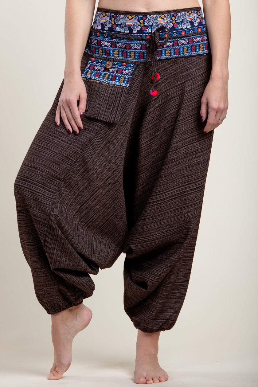 Pinstripe Elephant Brown Hill Tribe Artisan Low Cut Haaremihousut