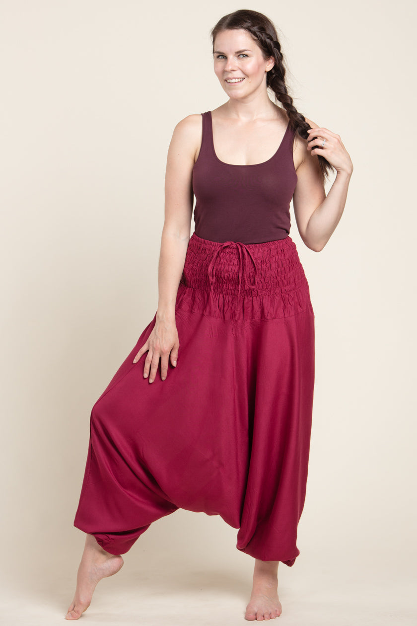 Boho Burgundy Artisan Jumpsuit Haaremihousut