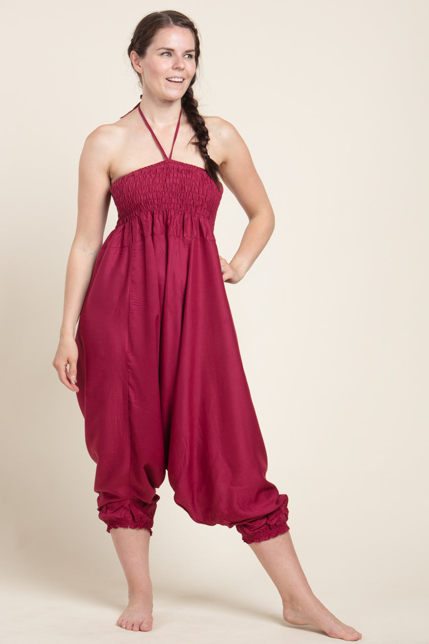 Boho Burgundy Artisan Jumpsuit Haaremihousut