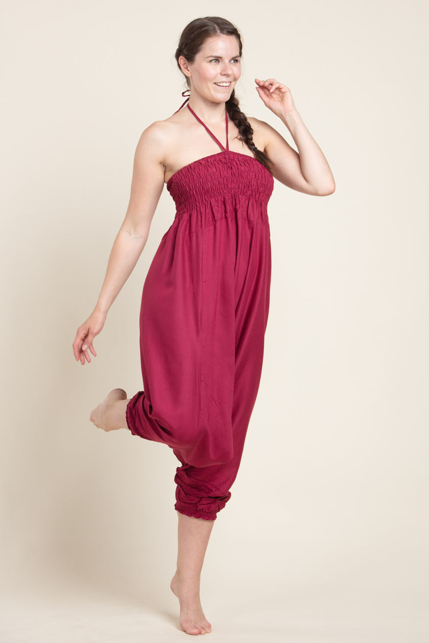 Boho Burgundy Artisan Jumpsuit Haaremihousut