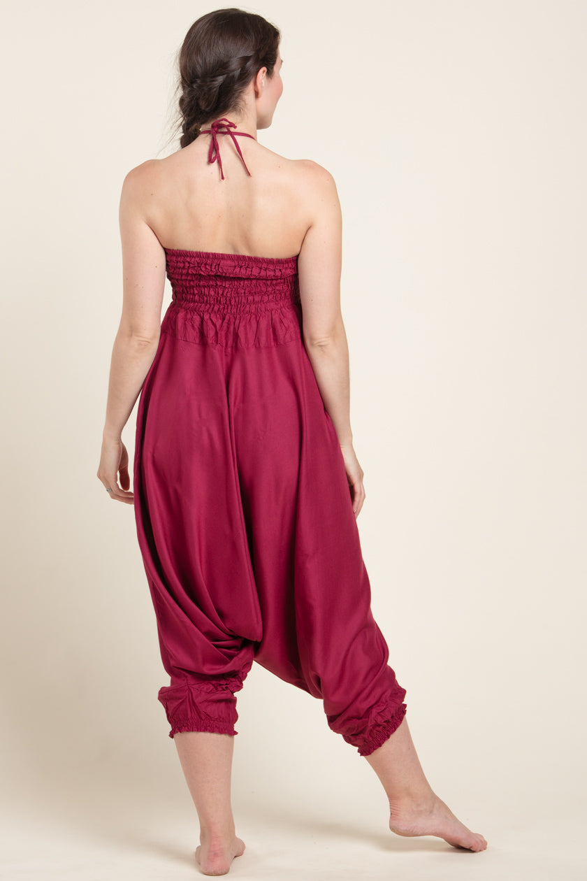 Boho Burgundy Artisan Jumpsuit Haaremihousut