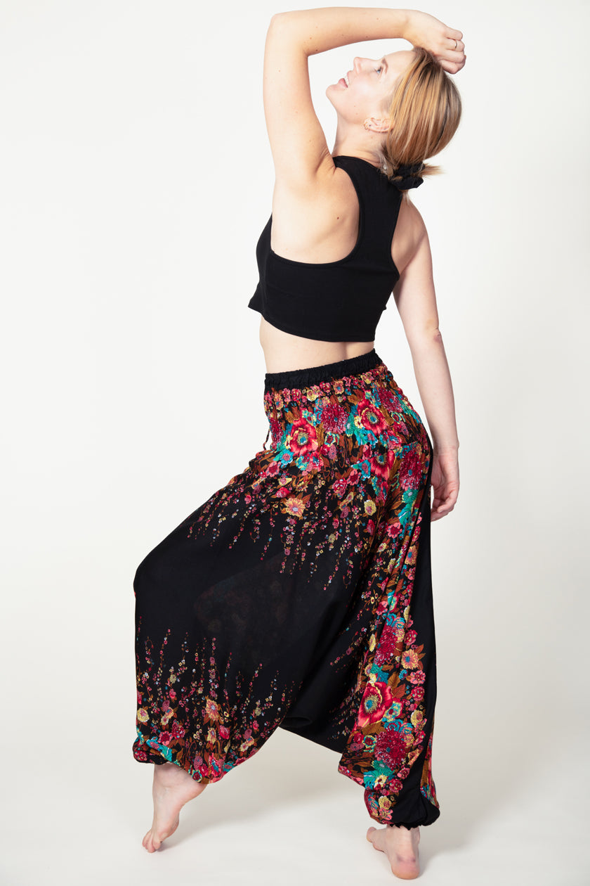 Floral Black Artisan Jumpsuit Haaremihousut