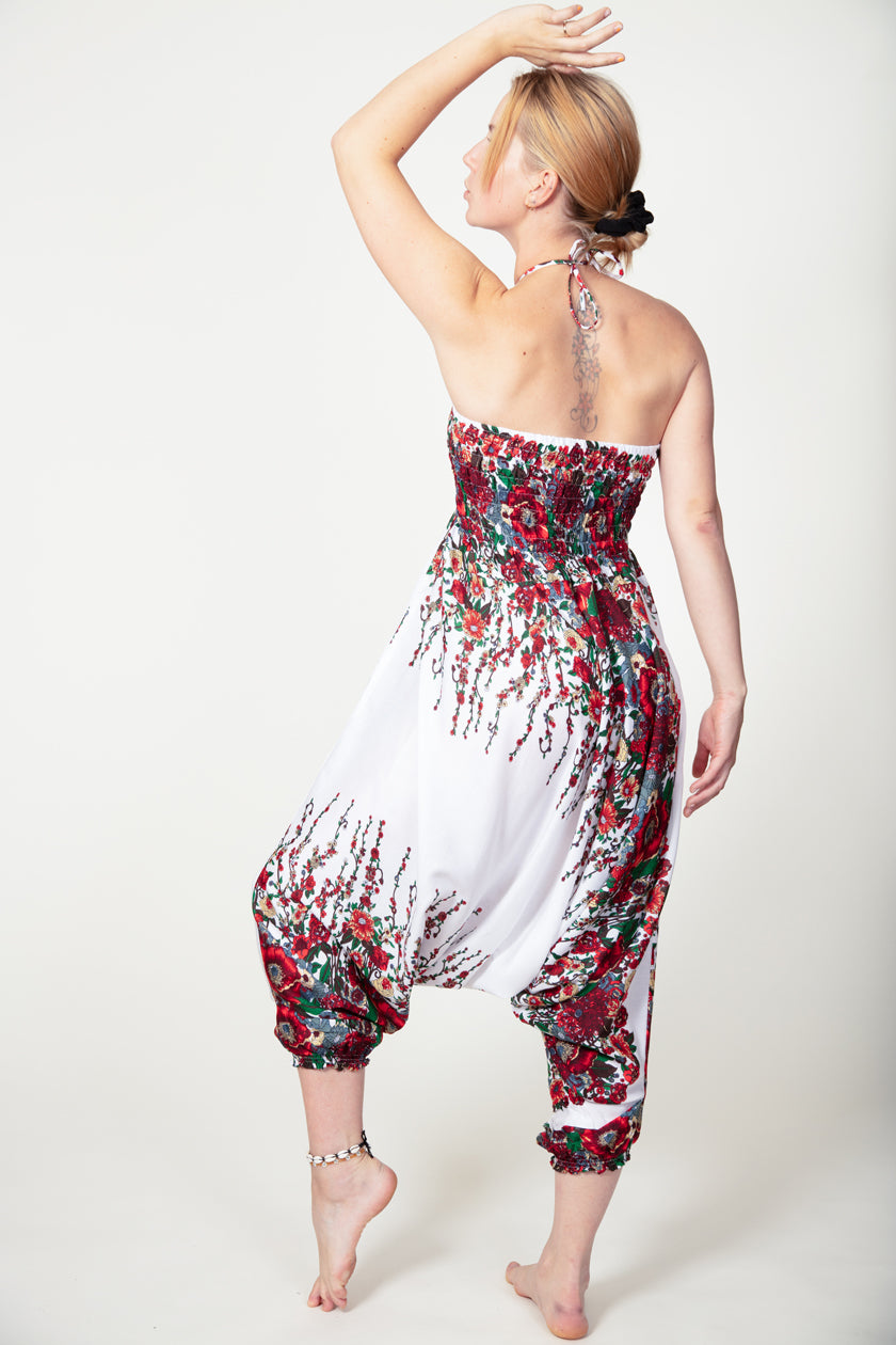 Floral White Artisan Jumpsuit Haaremihousut