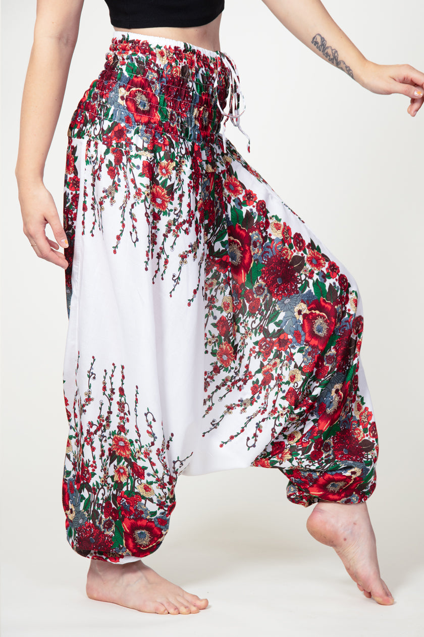 Floral White Artisan Jumpsuit Haaremihousut