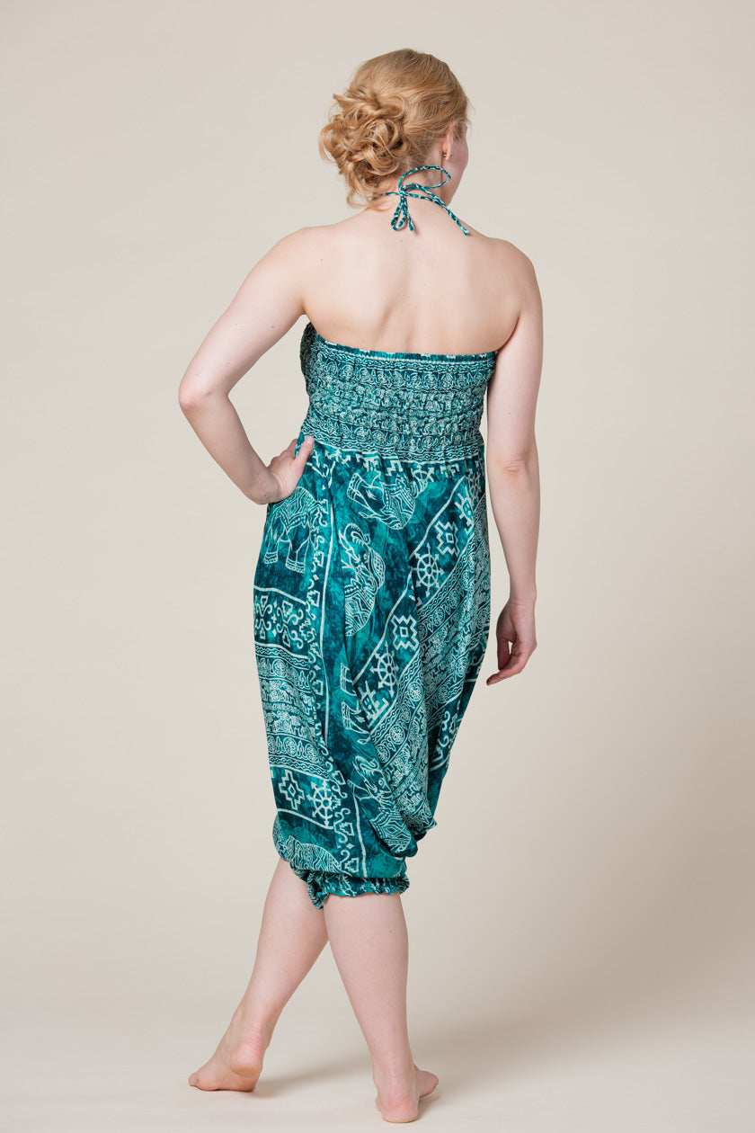 Teal Marble Elephants Artisan Jumpsuit Haaremihousut