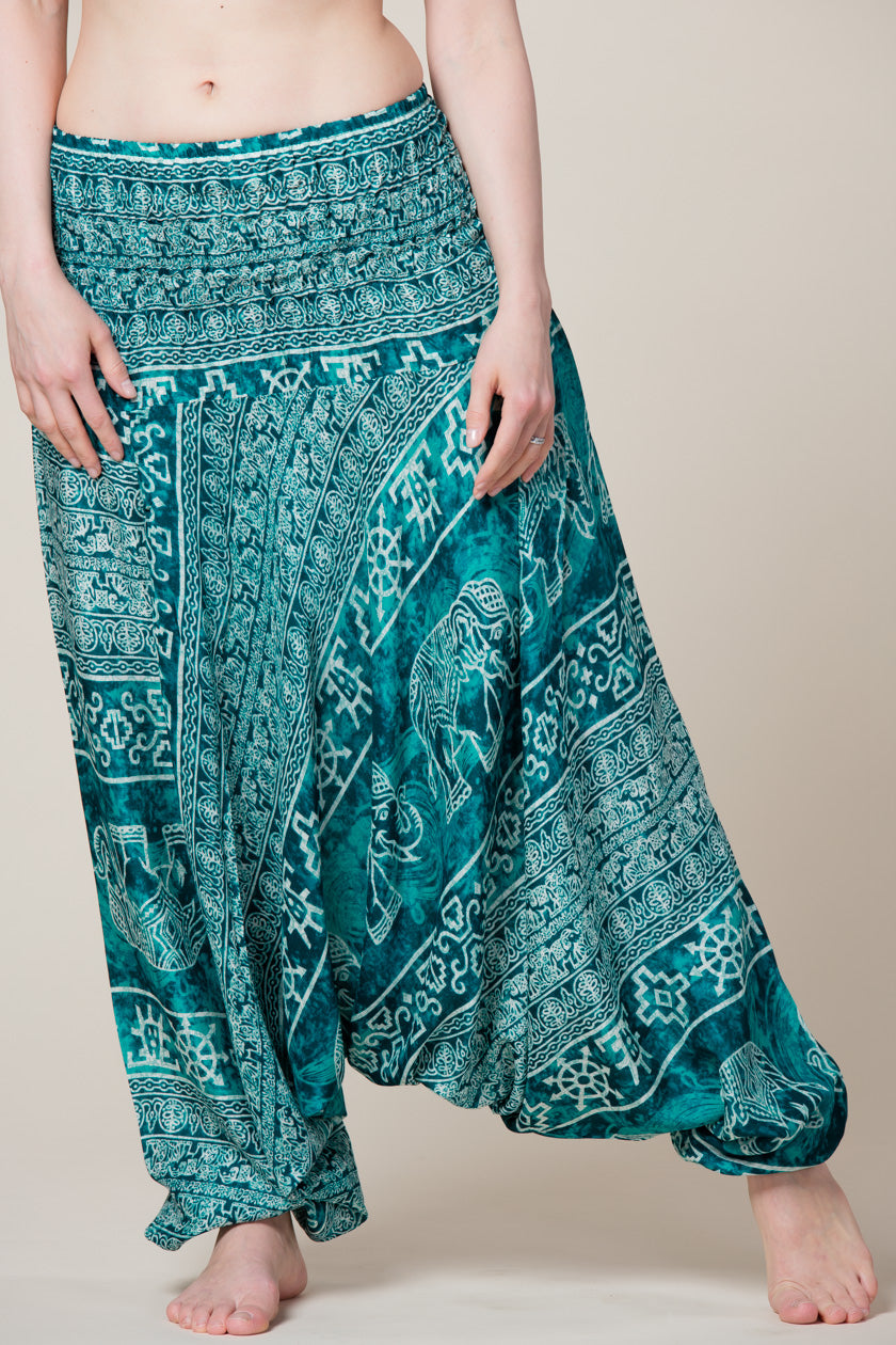 Teal Marble Elephants Artisan Jumpsuit Haaremihousut