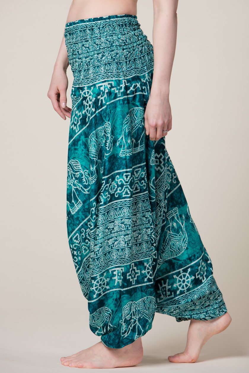 Teal Marble Elephants Artisan Jumpsuit Haaremihousut