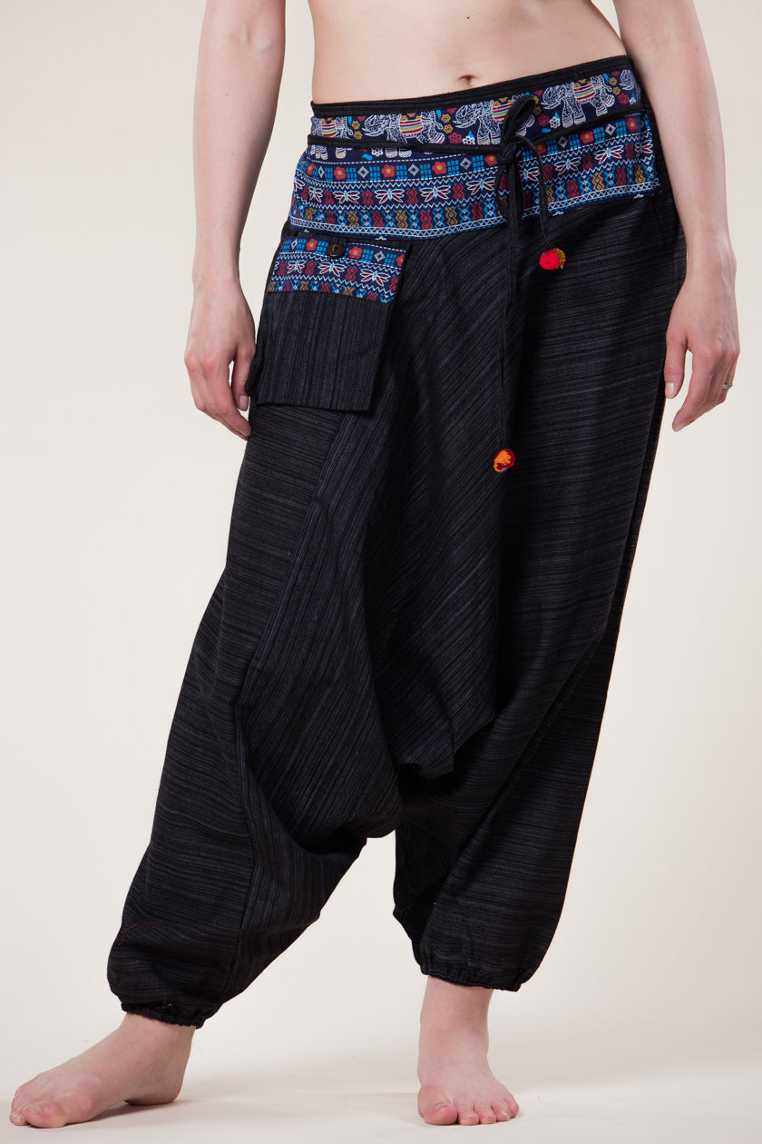 Pinstripe Elephant Black Hill Tribe Artisan Low Cut Haaremihousut