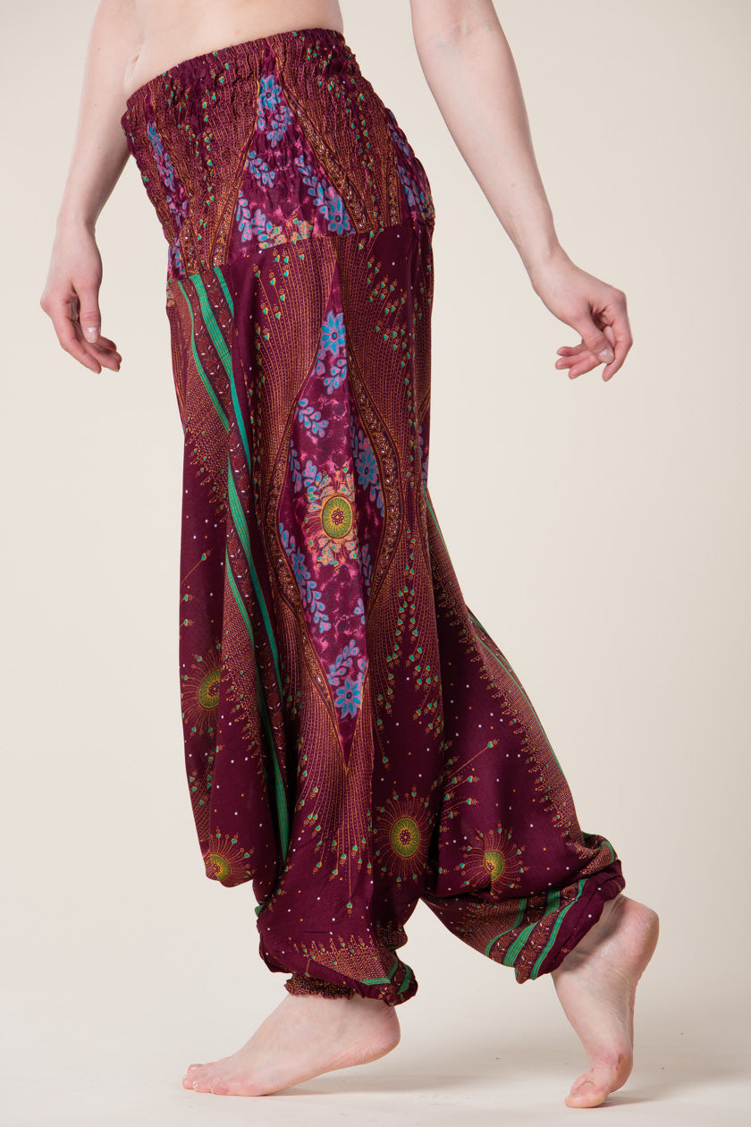 Peacock Burgundy Artisan Jumpsuit Harem Pants