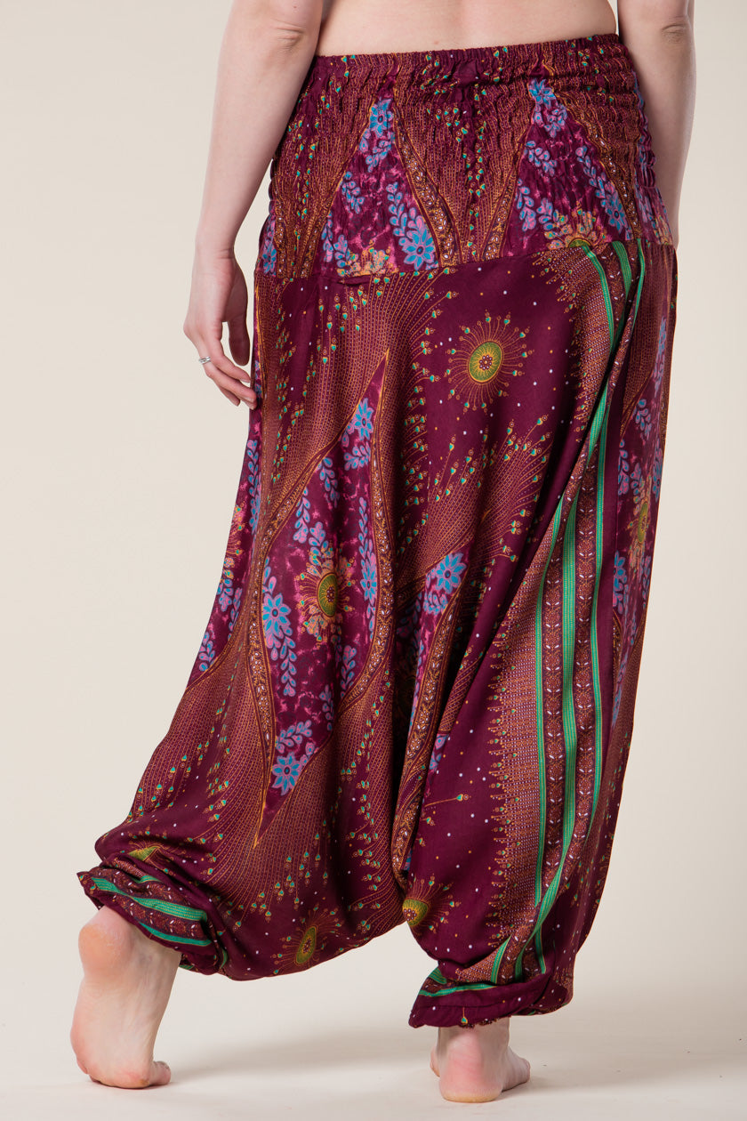 Peacock Burgundy Artisan Jumpsuit Harem Pants